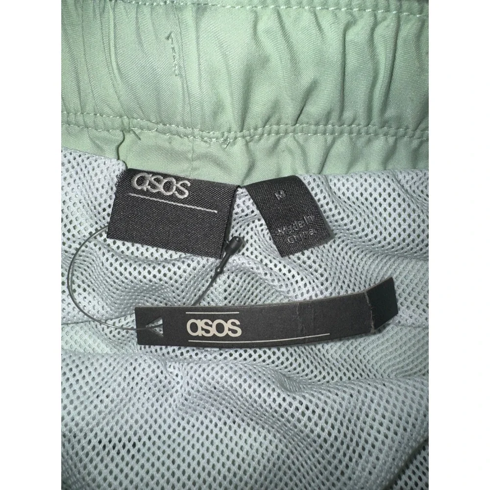 ASOS Men Sage Green Swim Shorts Mesh Lined Elastic Waist Trunks Size Medium NEW